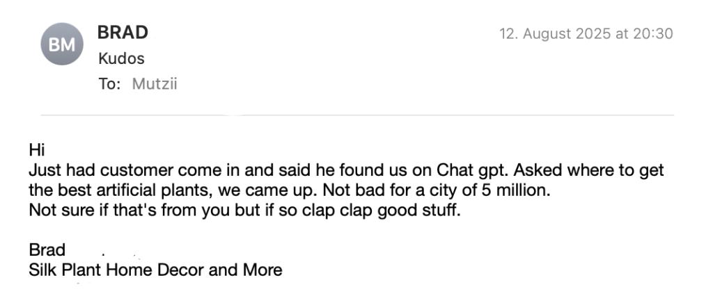 Brad - Customer Testimonial - ChatGPT Citation